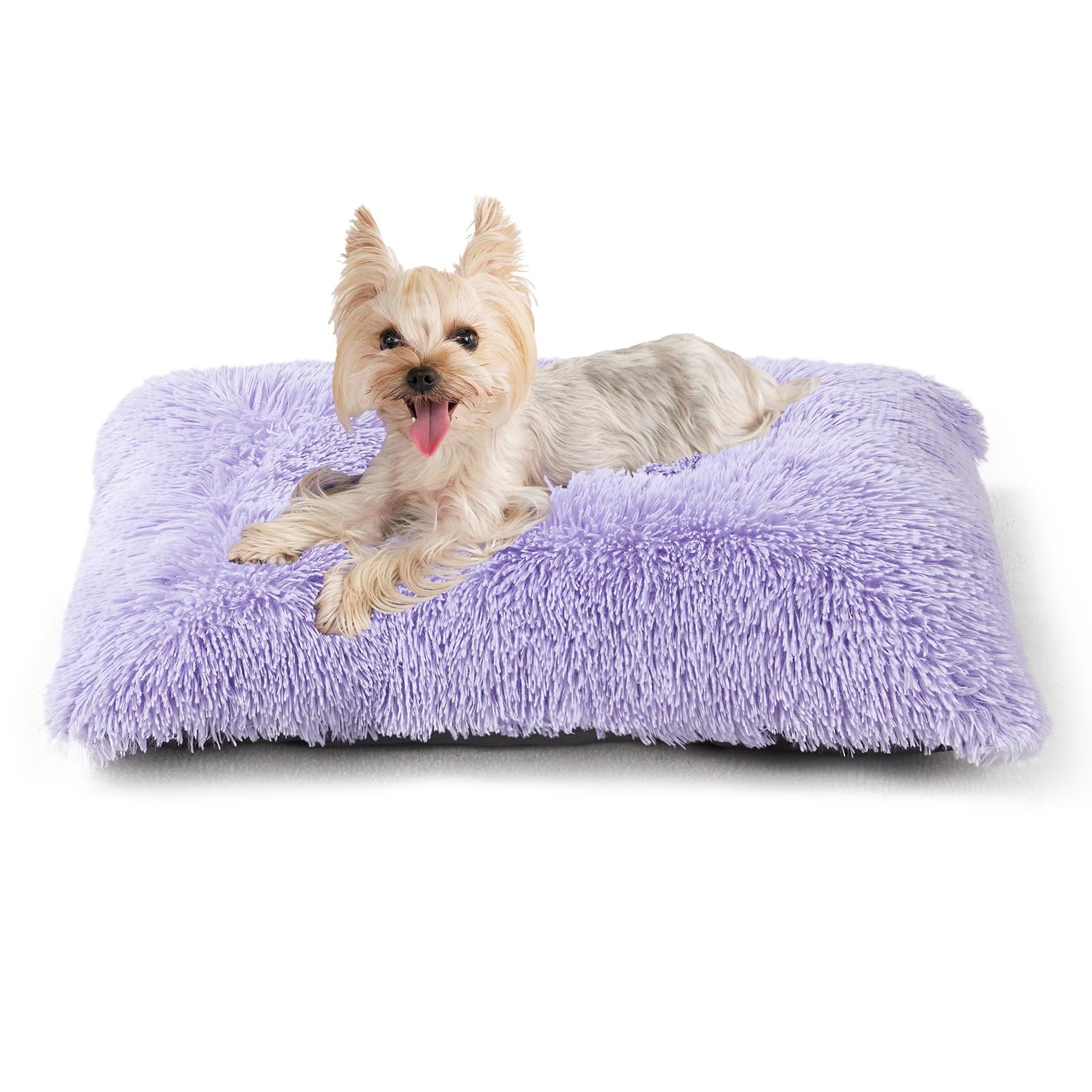 EHEYCIGA Fluffy Dog Crate Bed purple snuggle enhances cozy security for small dogs.