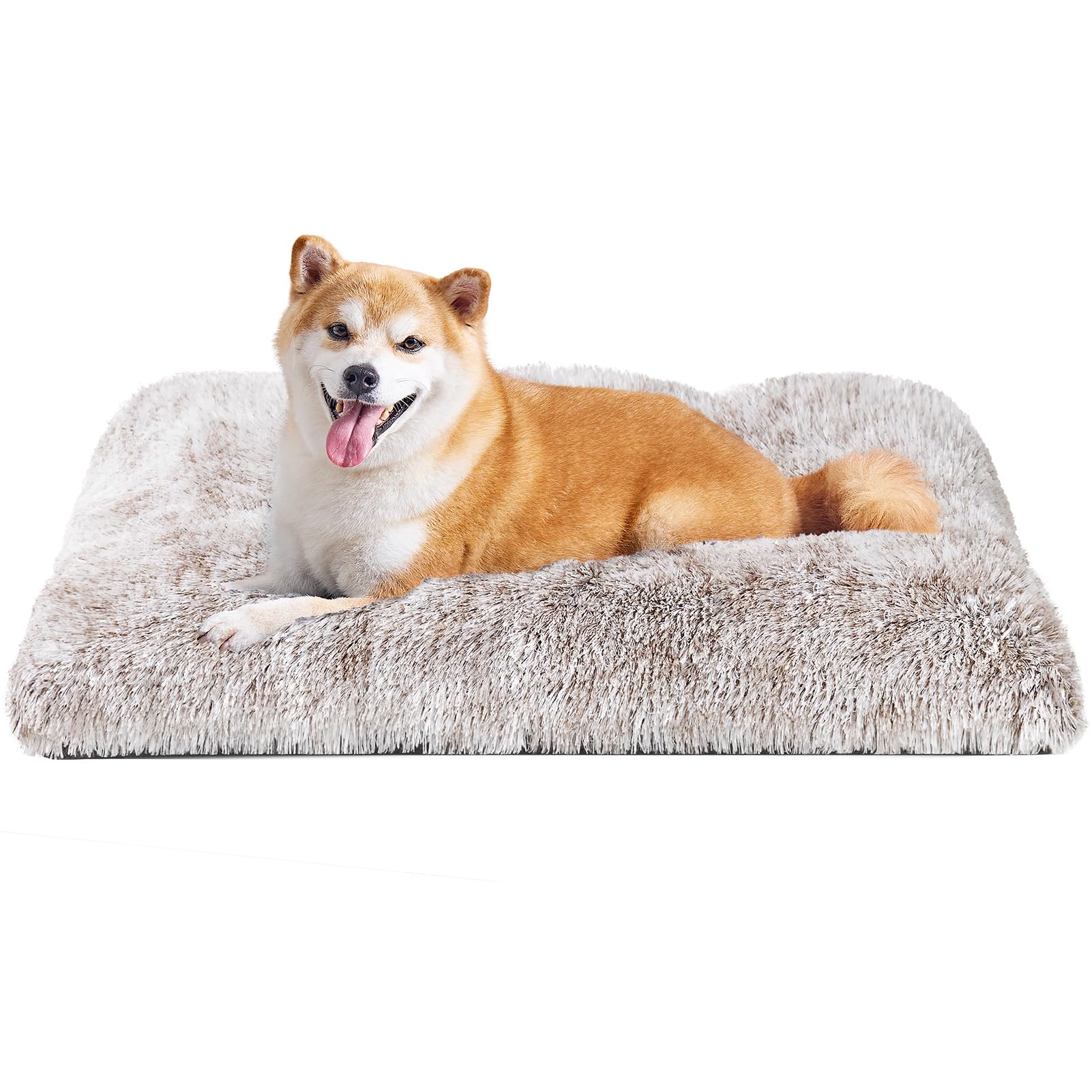 EHEYCIGA fluffy dog crate bed with soft plush surface for cozy resting.