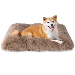 EHEYCIGA fluffy dog crate bed top view showcases plush fur for cozy lounging.