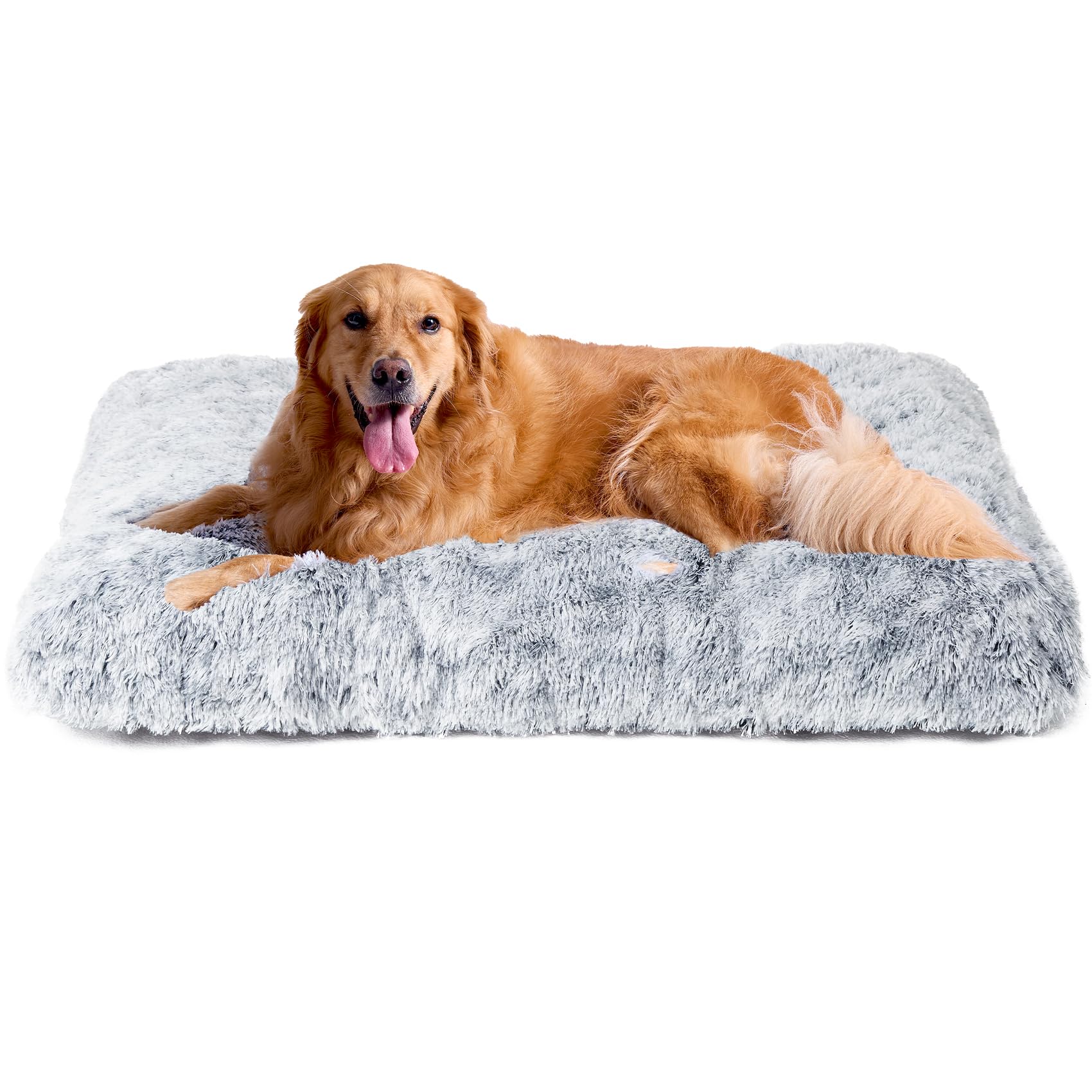 EHEYCIGA fluffy dog crate bed in grey, front view for XL comfort.