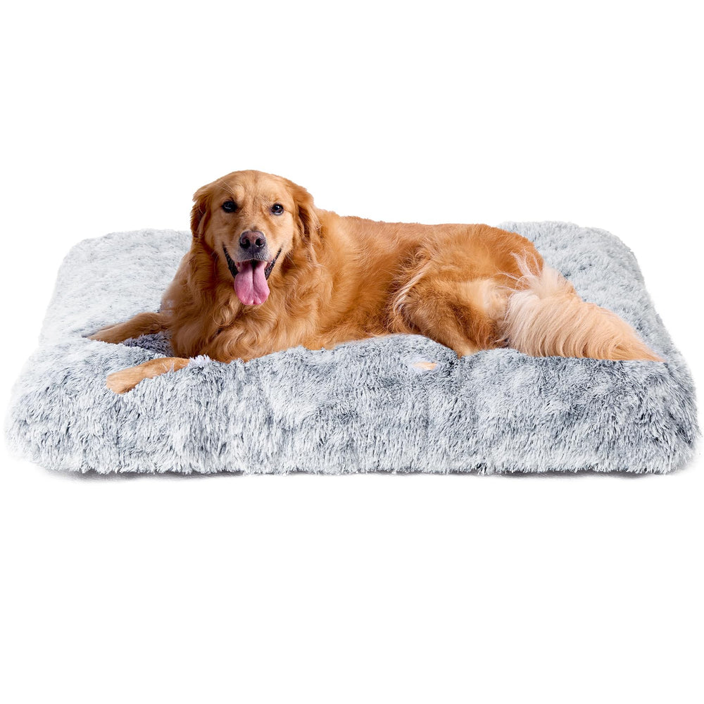 EHEYCIGA fluffy dog crate bed in grey, front view for XL comfort.