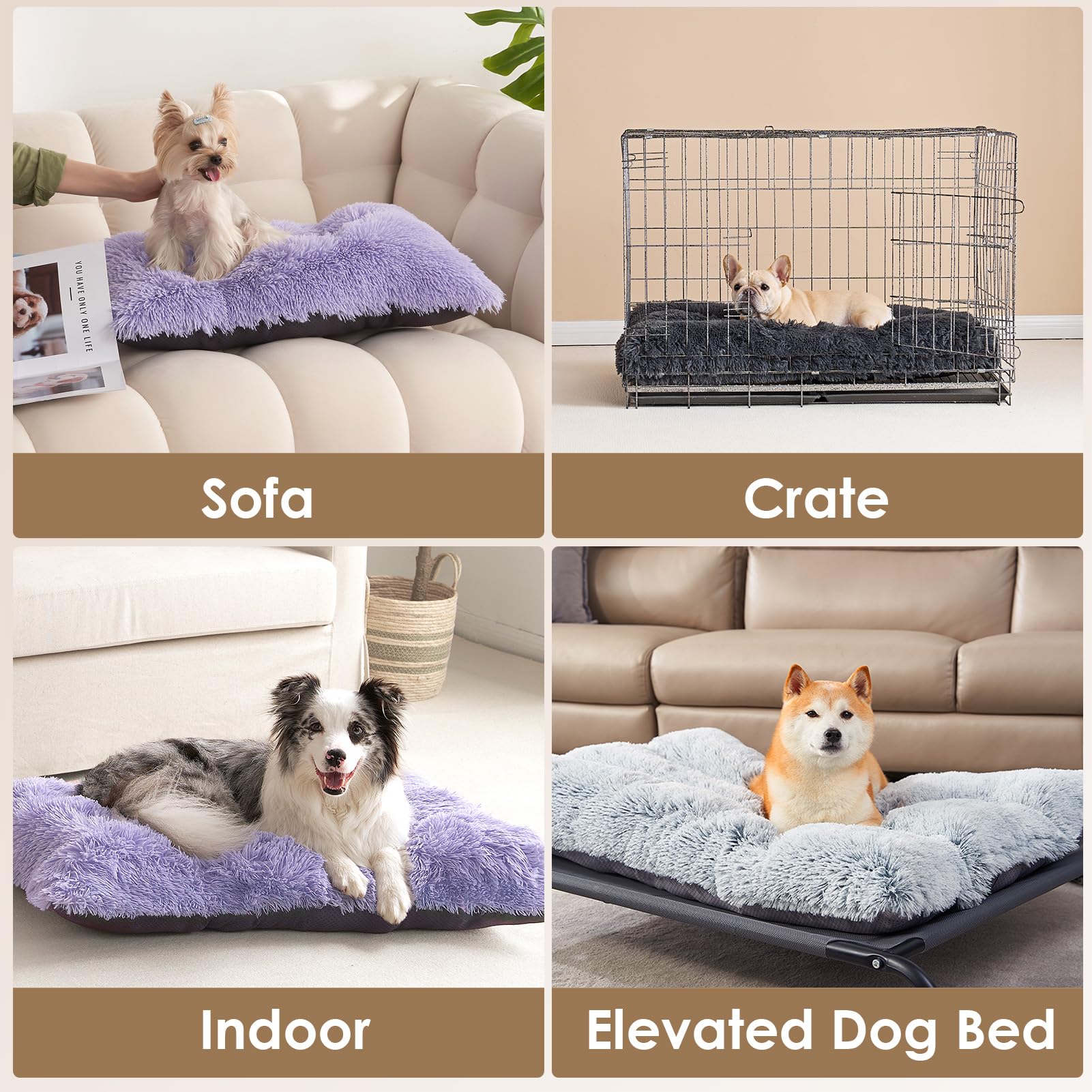 EHEYCIGA Fluffy Dog Crate Bed XL car trunk travel comfort.