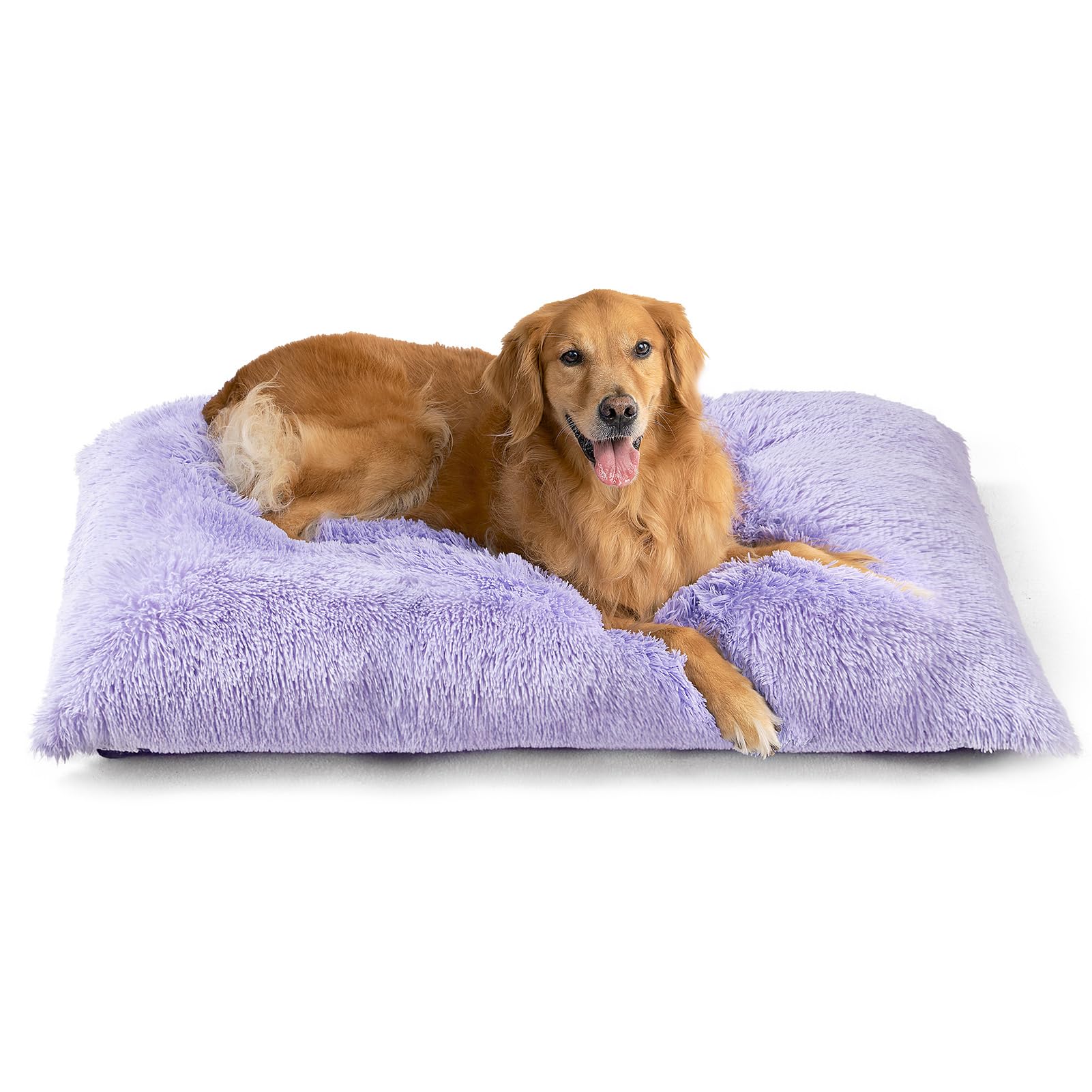 EHEYCIGA Fluffy Dog Crate Bed XL side view shows plush faux fur for cozy resting.