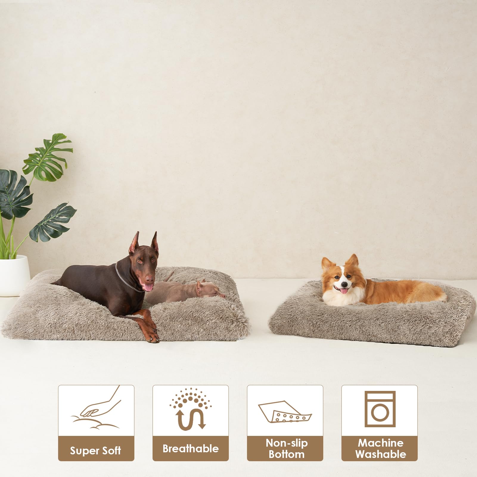EHEYCIGA fluffy XL dog crate bed used on floor for versatile lounging.
