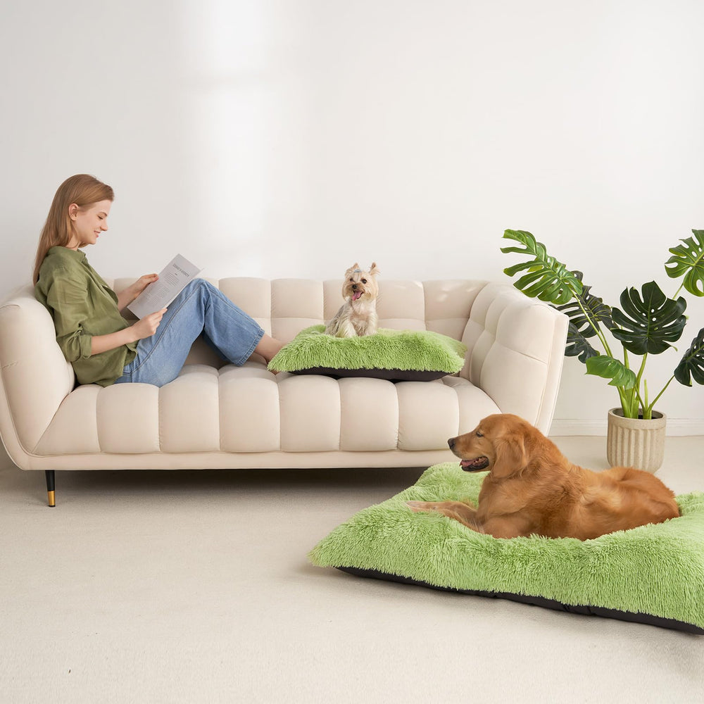 EHEYCIGA Fluffy XL dog crate bed living room setup for calm space