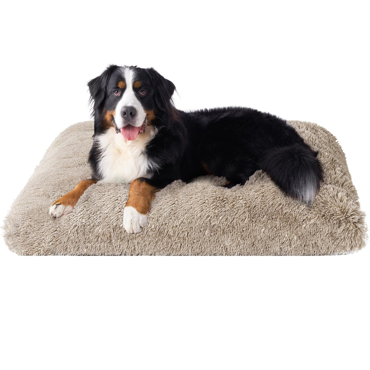 EHEYCIGA fluffy XL dog crate bed on crate offers calm, cozy naps.