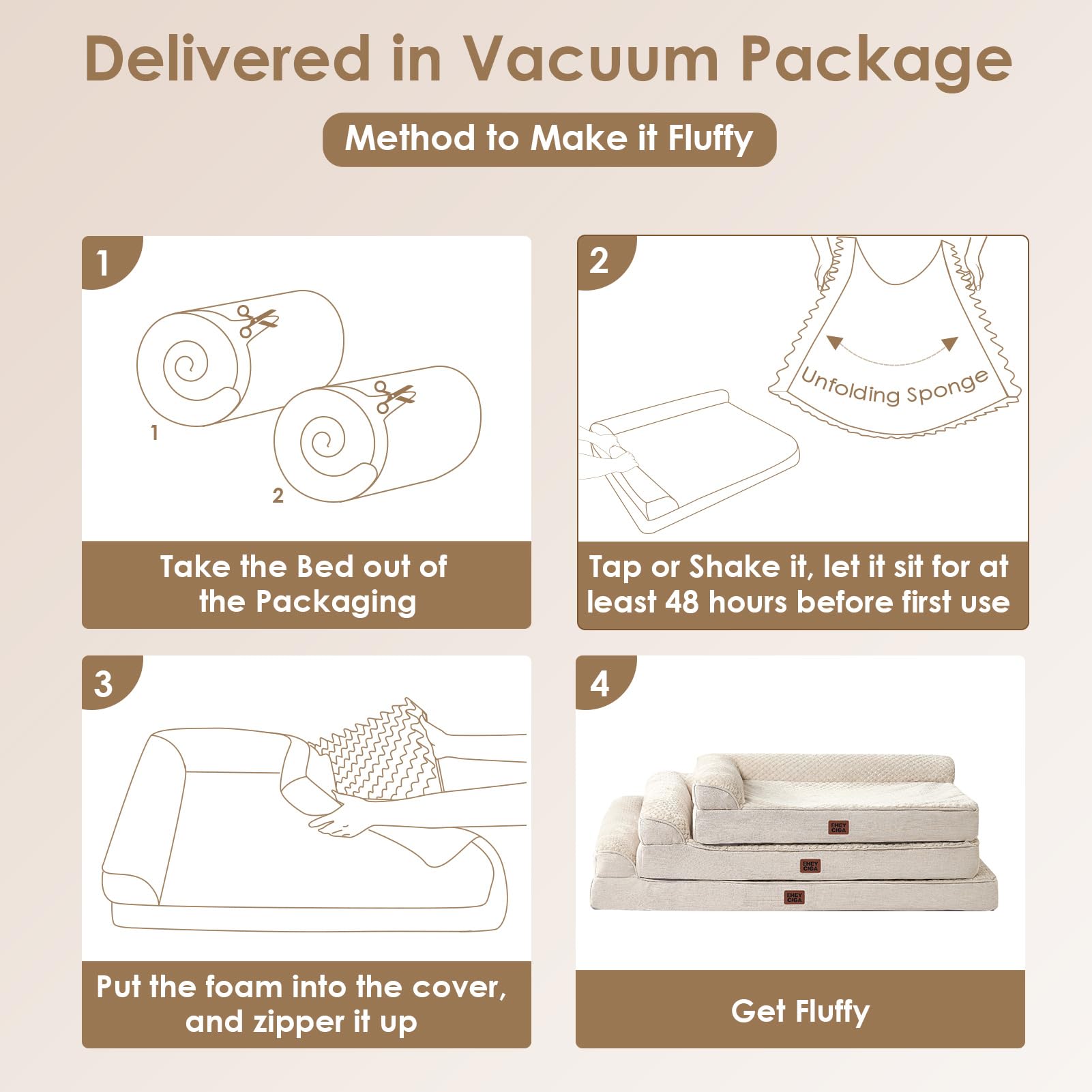EHEYCIGA inner foam not washable; allow time to rebound after unpacking.