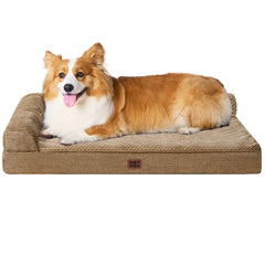 EHEYCIGA large dog bed memory foam with camel fabric for elder dogs’ joint support.