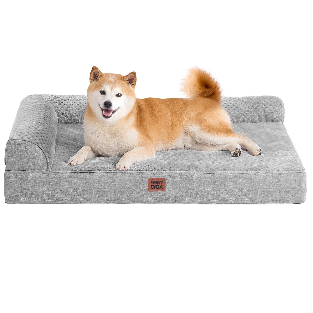 EHEYCIGA memory foam dog bed large front view shows plush, inviting comfort.