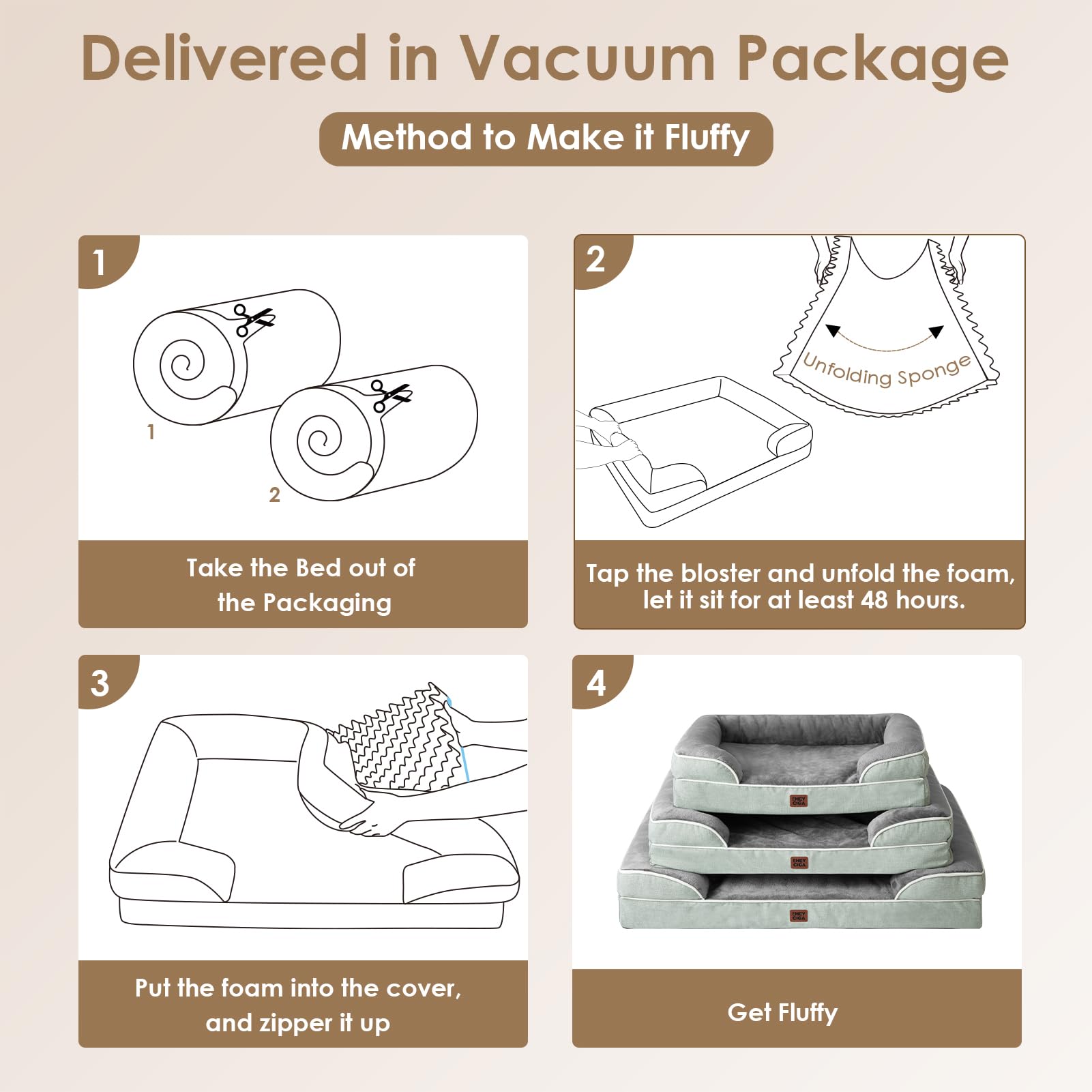 Foam insert expands after unpacking to its full shape in 24–48 hours