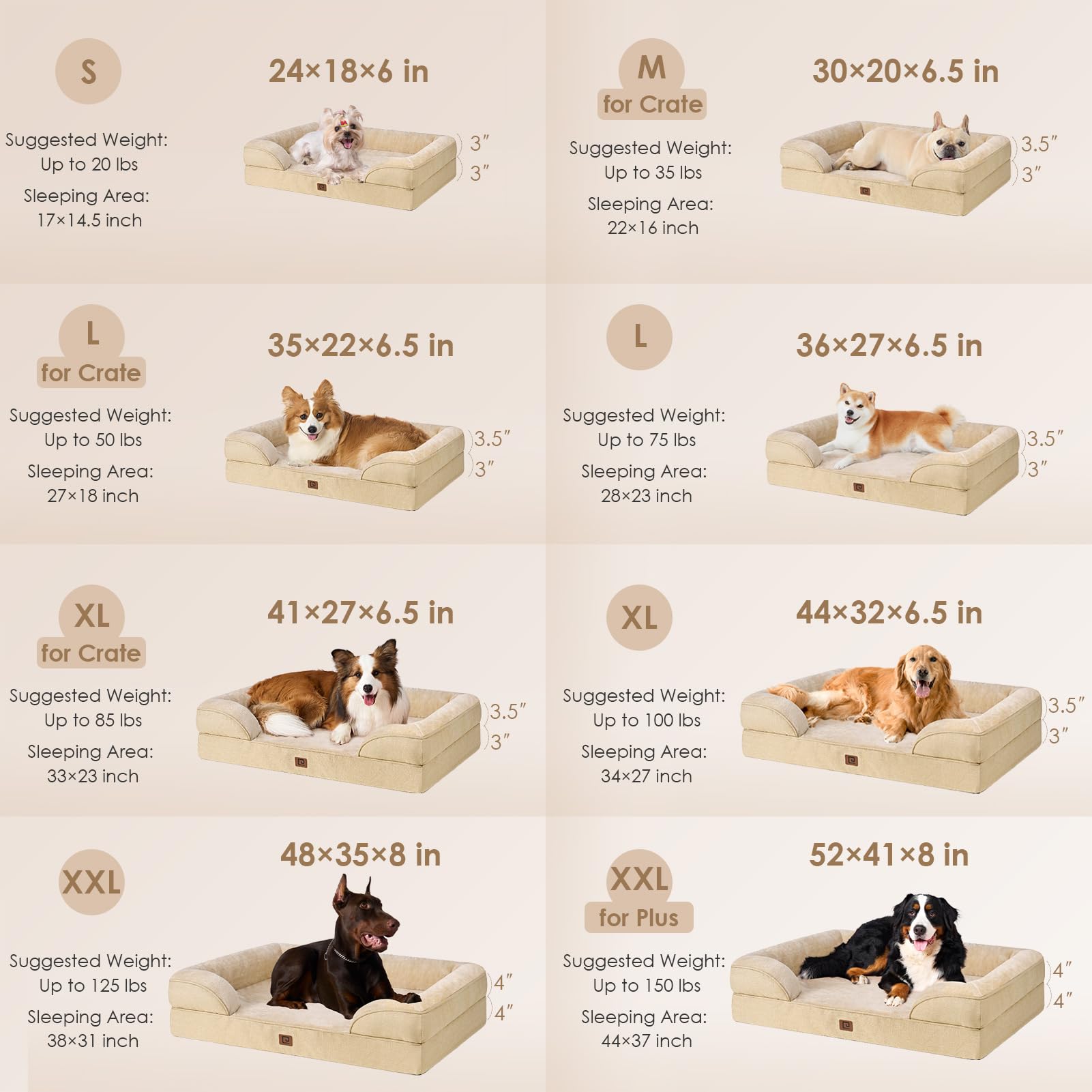 EHEYCIGA dog bed with 3-sided bolsters supports neck and head for snug naps.
