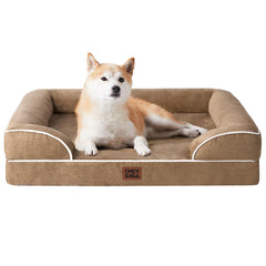 EHEYCIGA orthopedic dog bed in camel, side view supports joints during rest