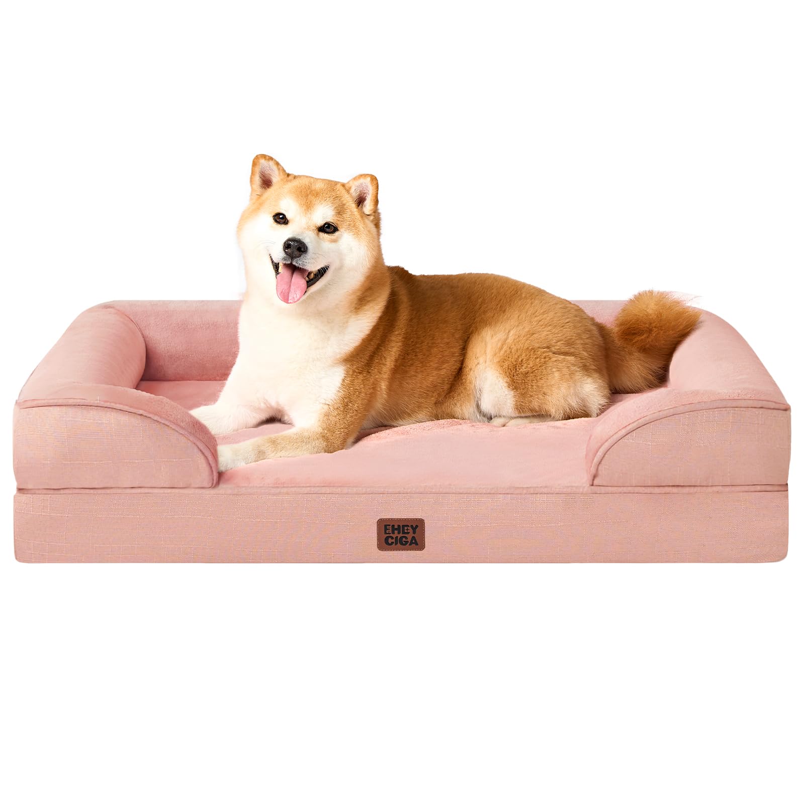 EHEYCIGA orthopedic dog bed front view with bolsters for neck support