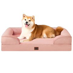 EHEYCIGA orthopedic dog bed front view with bolsters for neck support
