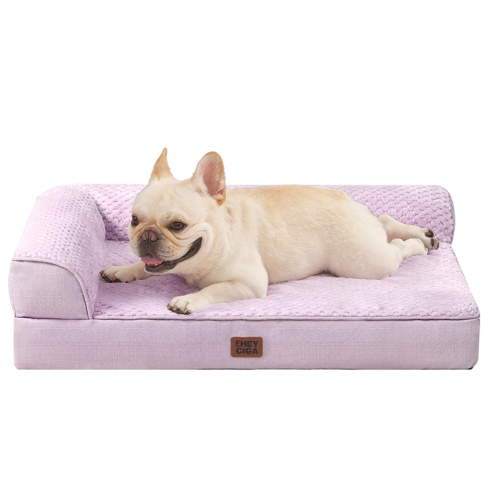 EHEYCIGA orthopedic dog bed with L-shaped design supports neck and head.