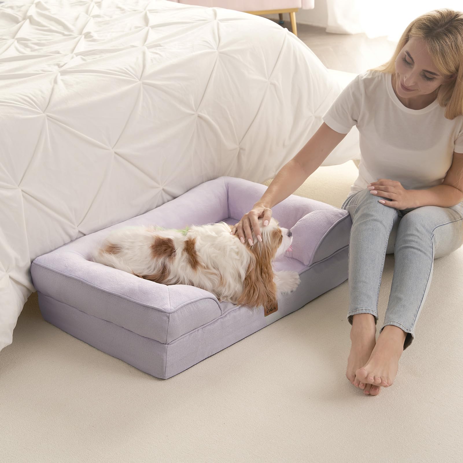 EHEYCIGA lilac bed with removable washable cover simplifies cleaning