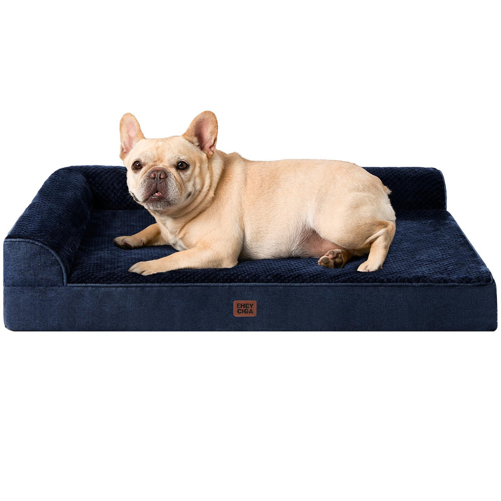 EHEYCIGA orthopedic dog bed with L-shape supports neck and head for restful sleep.