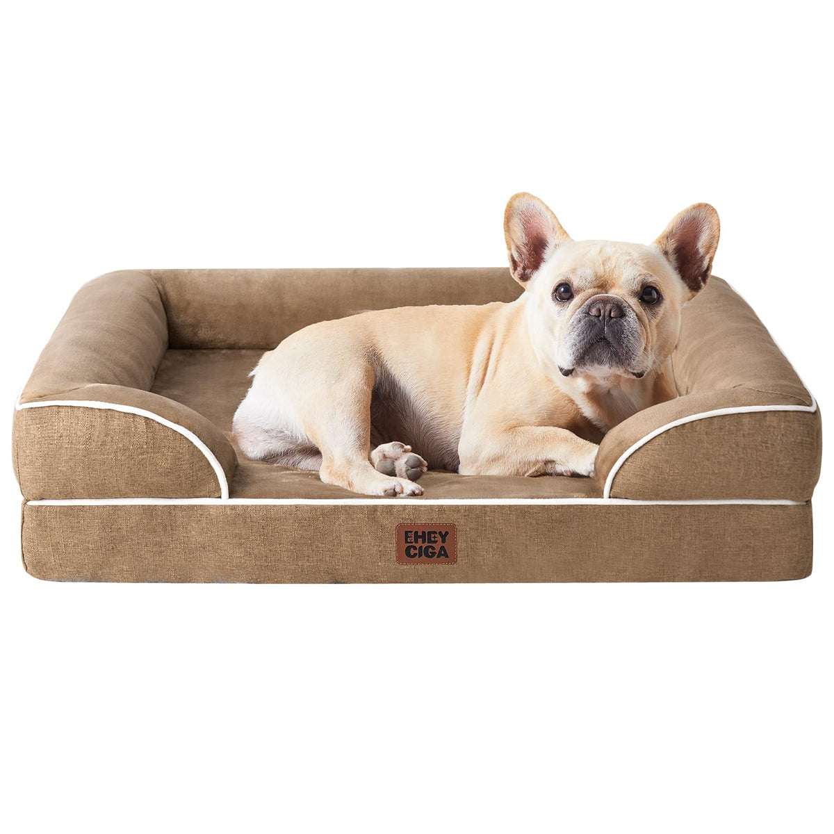 EHEYCIGA orthopedic dog bed in camel provides plush support for medium dogs
