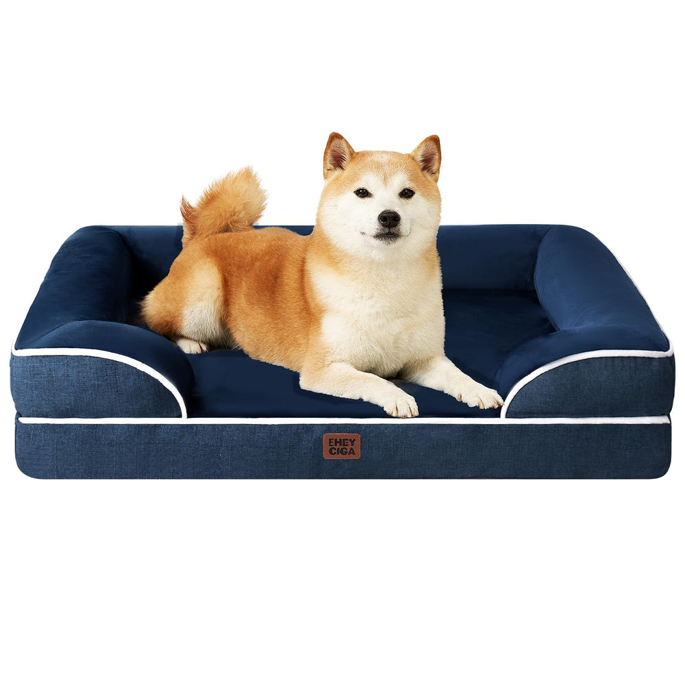 EHEYCIGA orthopedic dog bed memory foam close-up showing balanced support and plush fleece comfort