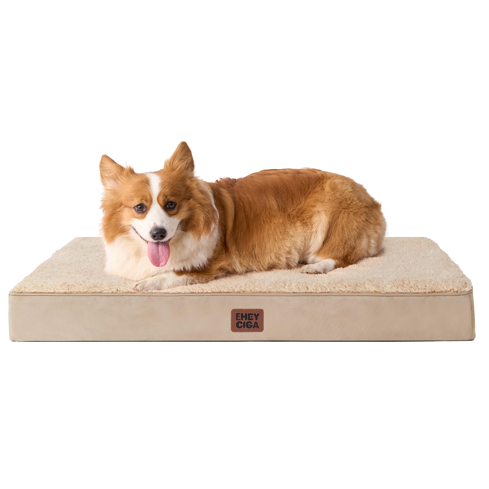 EHEYCIGA orthopedic bed top view with plush sherpa surface for cozy lounging.