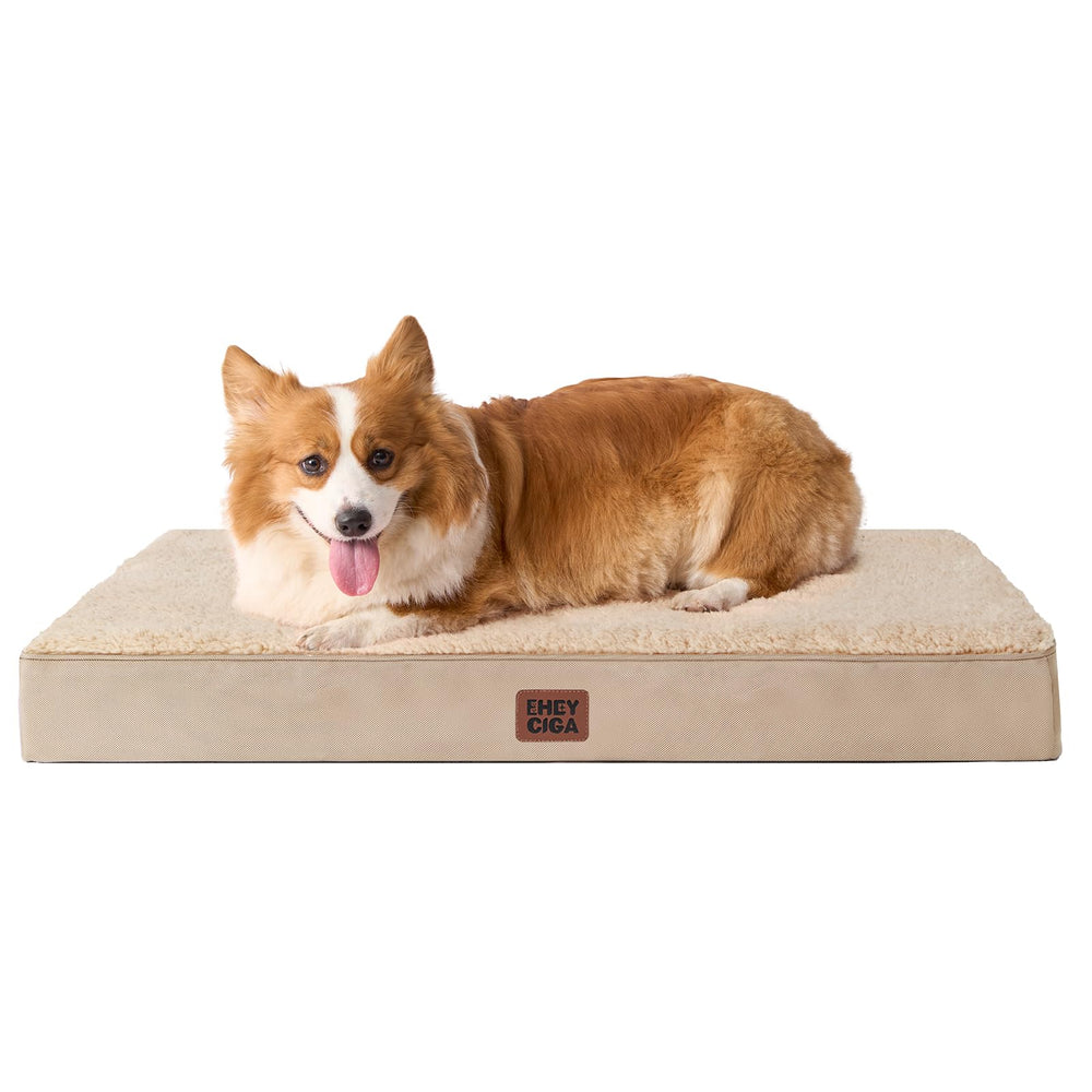 EHEYCIGA orthopedic bed top view with plush sherpa surface for cozy lounging.