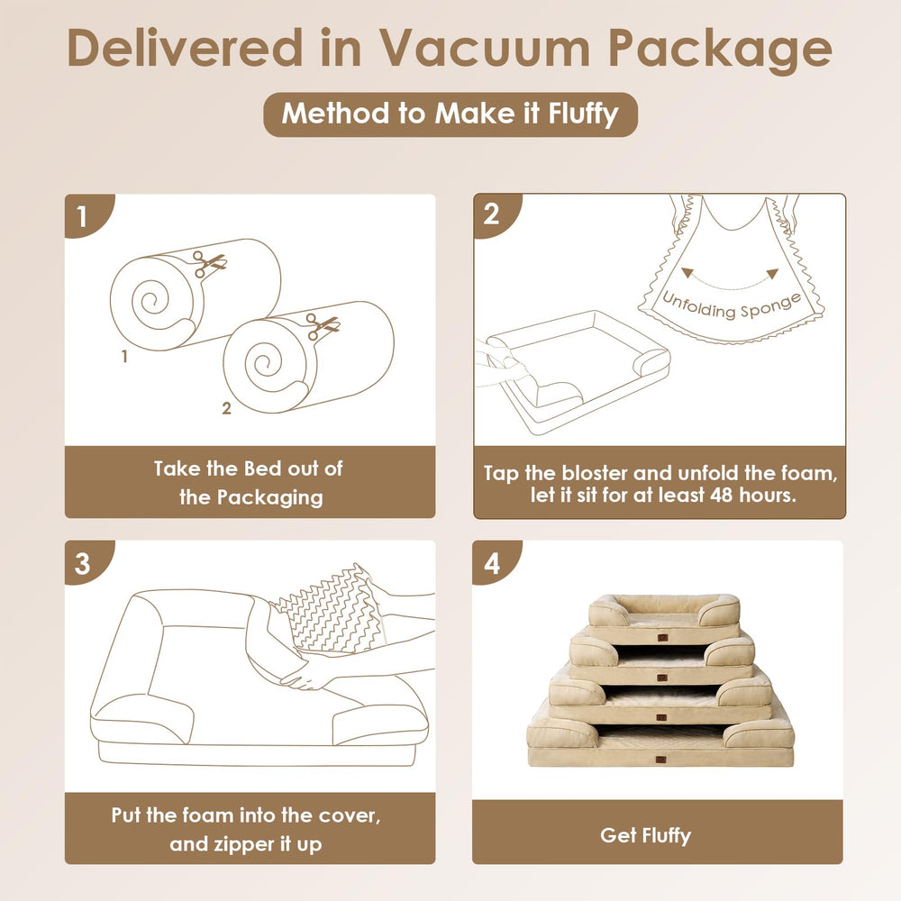 EHEYCIGA bed available in medium, large, and XL for various dog sizes.