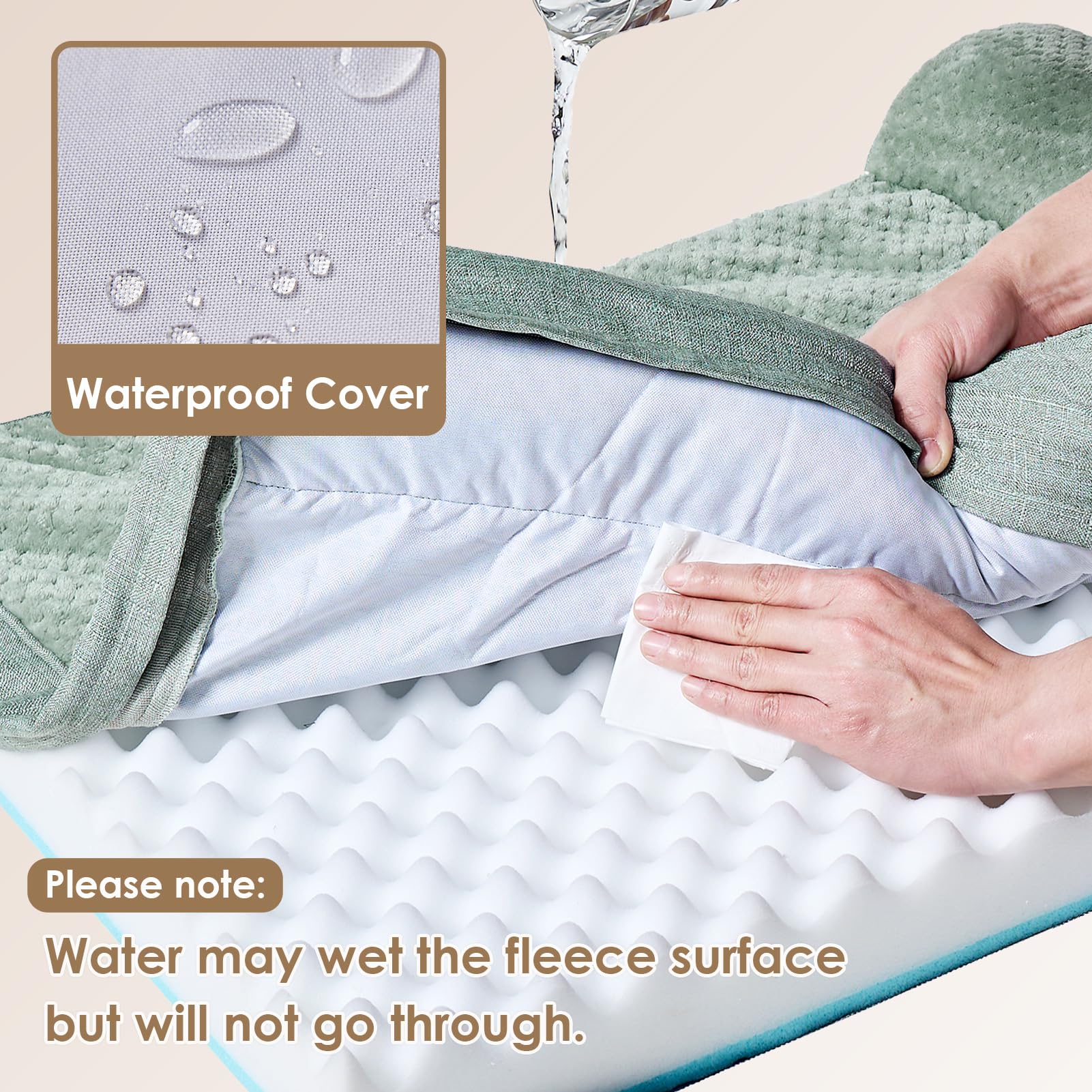 EHEYCIGA bed features waterproof film and linen-side for durability and breathability