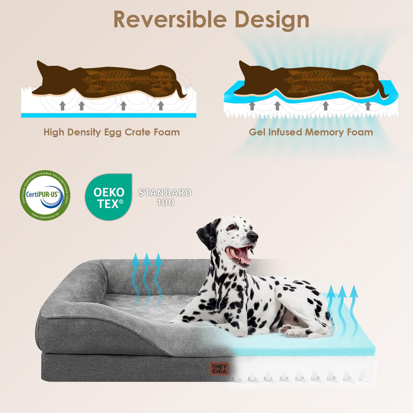 EHEYCIGA bed features waterproof liner to protect core from accidents and odors.