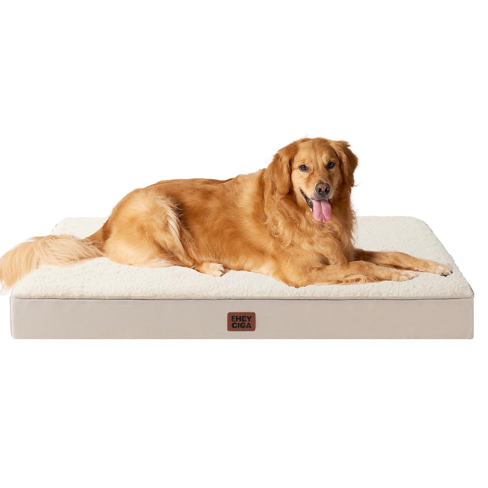 EHEYCIGA orthopedic XL dog bed camel front view for spacious lounging
