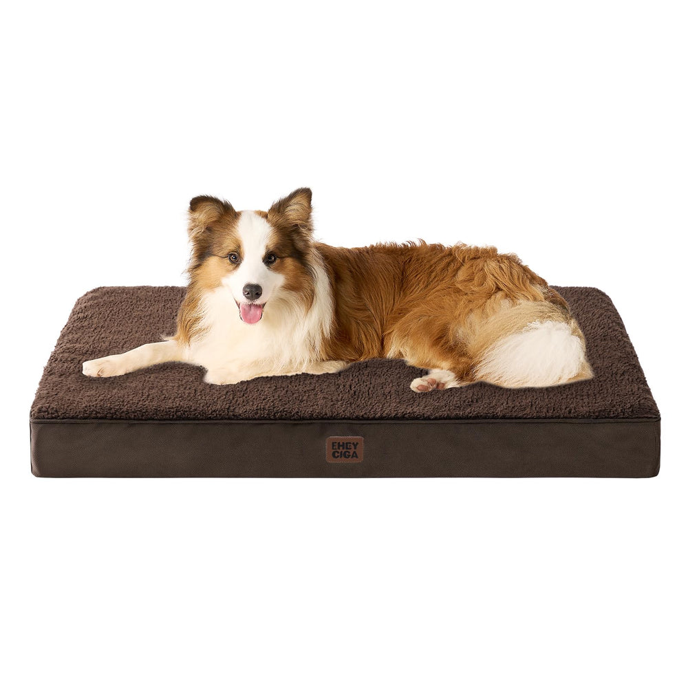 EHEYCIGA orthopedic XL dog bed close-up on plush sherpa top for cozy lounging