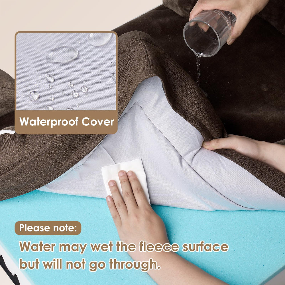 Egg crate memory foam layer cushions joints and distributes weight evenly.