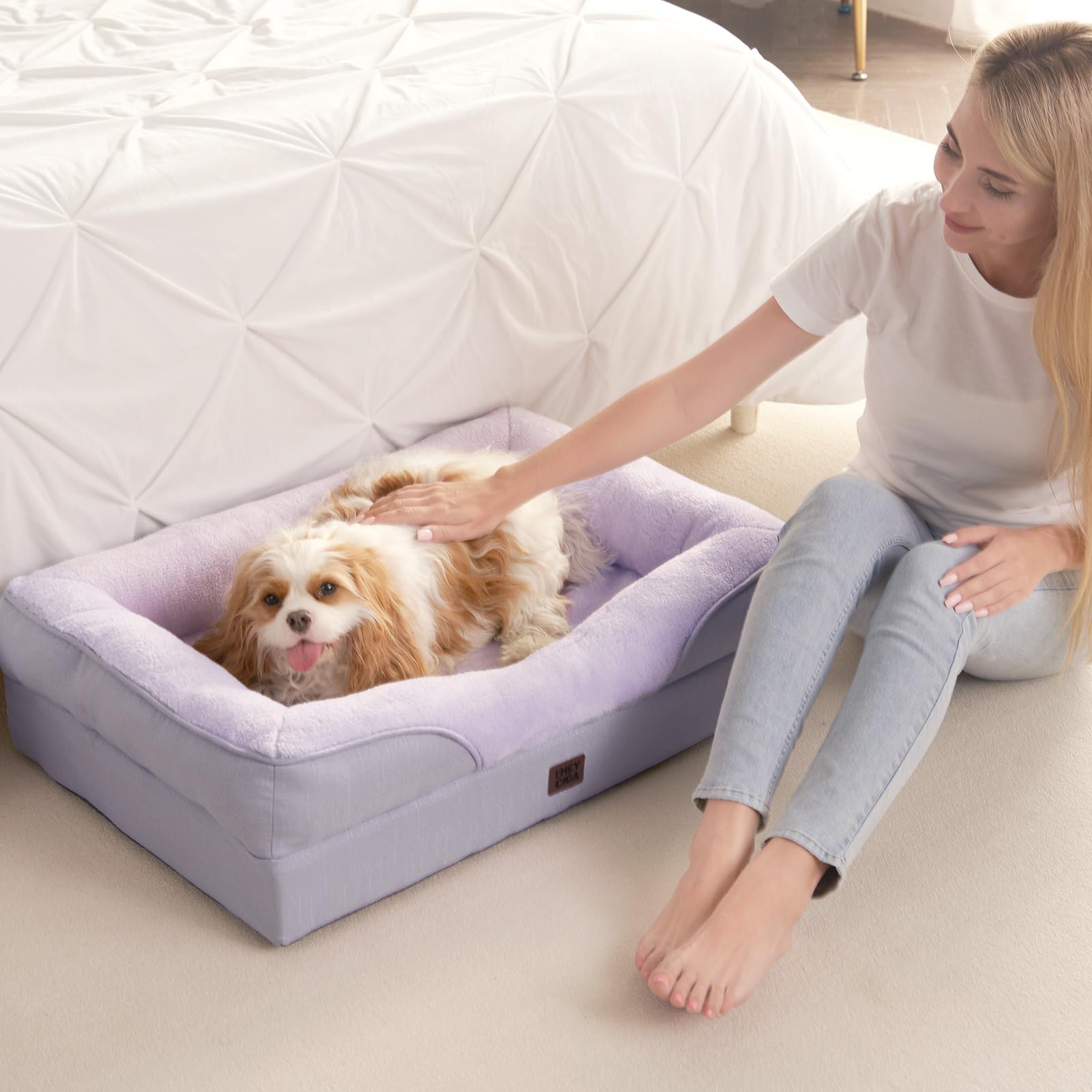 EHEYCIGA orthopedic XL dog bed durable faux linen sides for longevity