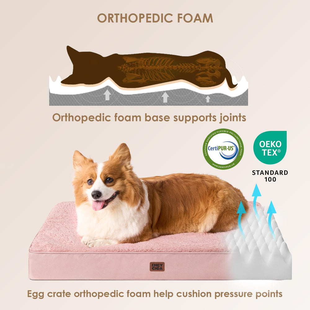 EHEYCIGA orthopedic XL dog bed foam close-up shows 3.5-inch high-density support