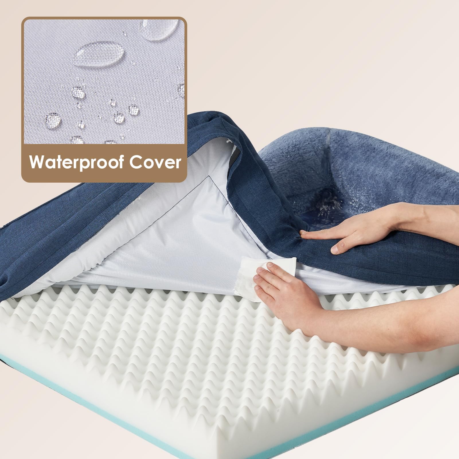 Front view highlighting four-sided bolster for cozy lounging