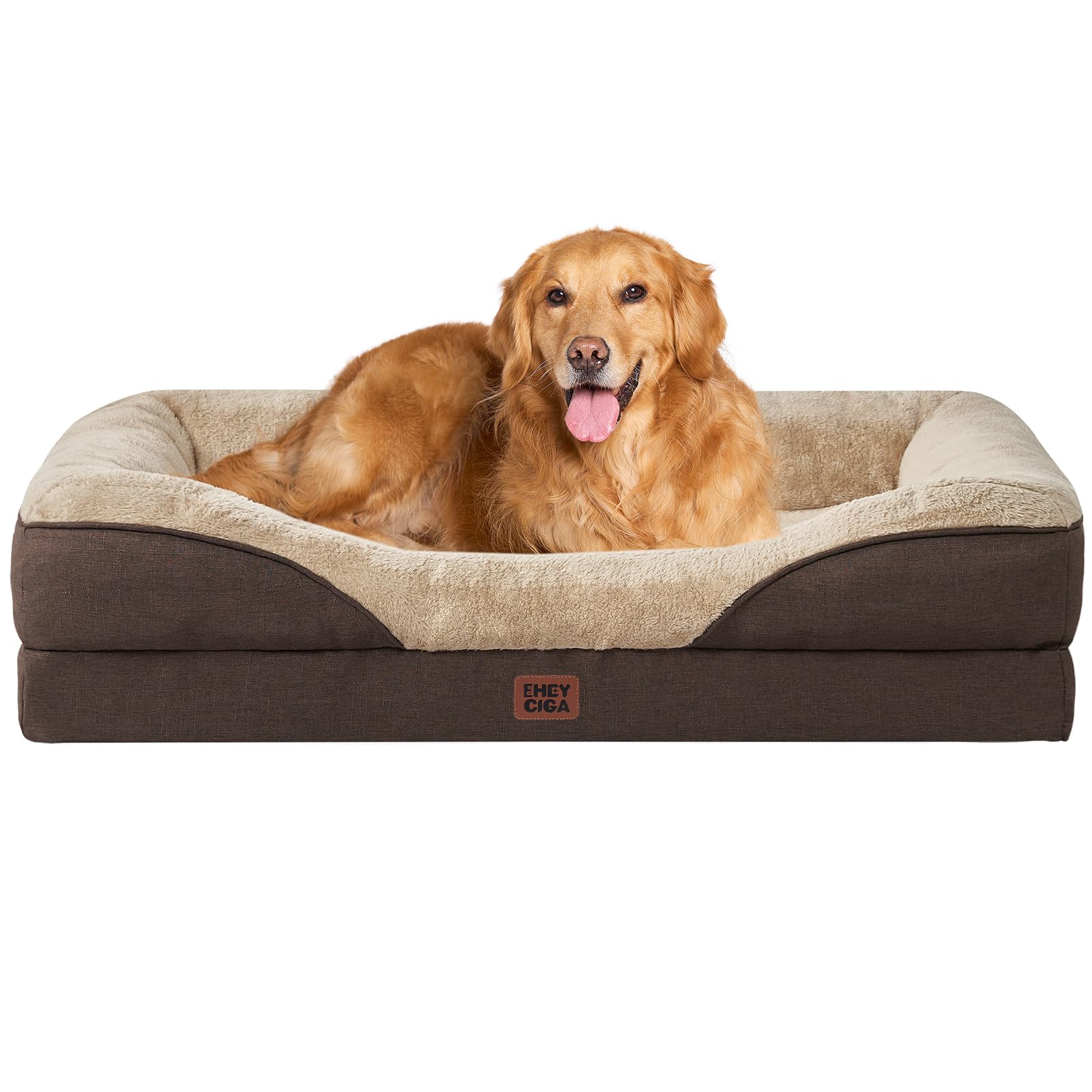 EHEYCIGA orthopedic XL dog bed front view, spacious for lounging