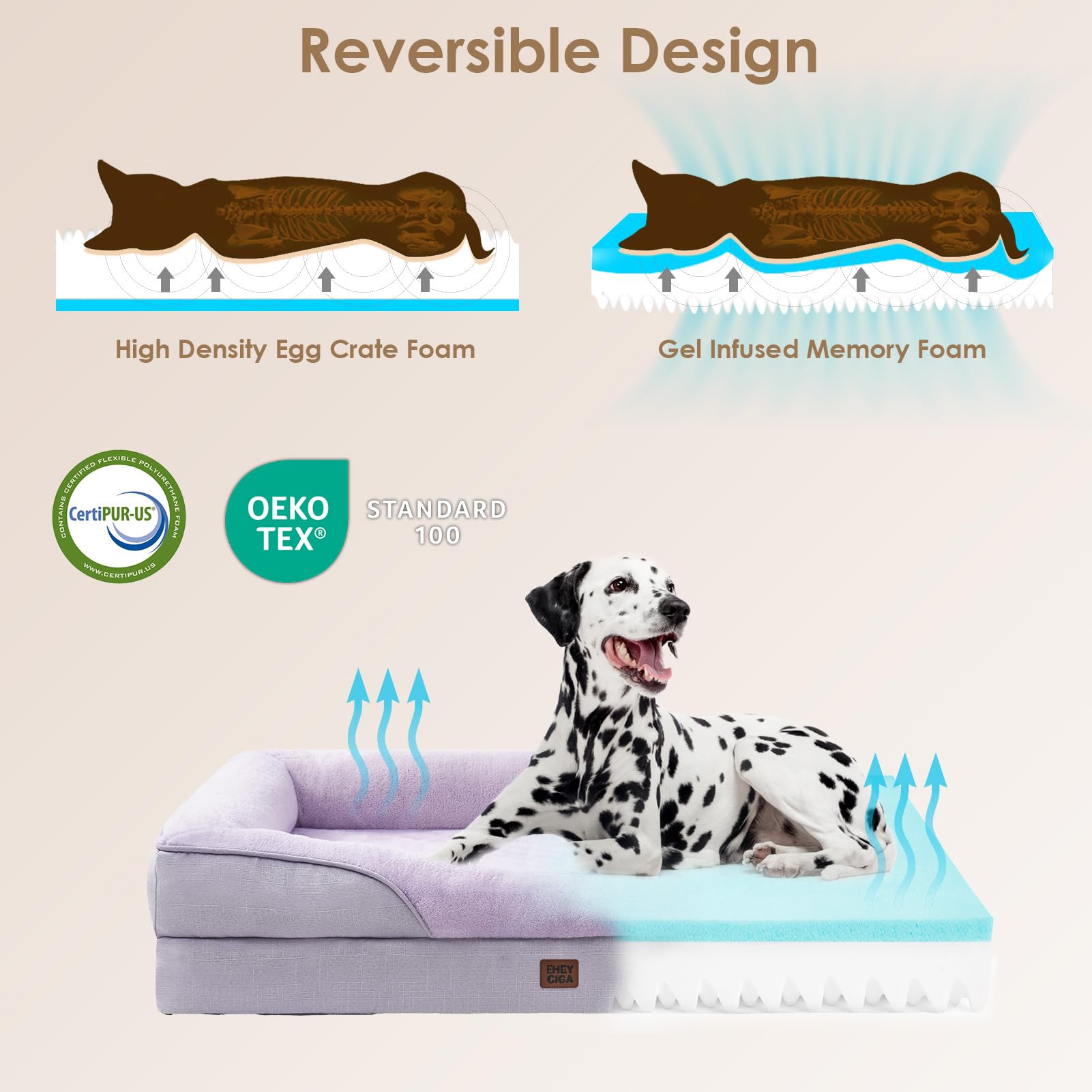 EHEYCIGA orthopedic XL dog bed side view showing generous sleeping area