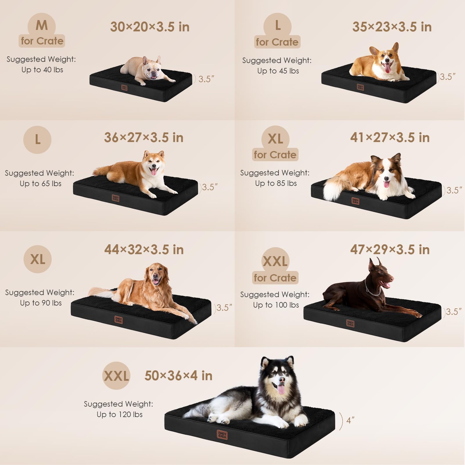 EHEYCIGA 3.5-inch high-density foam provides sturdy support for jumbo dogs.