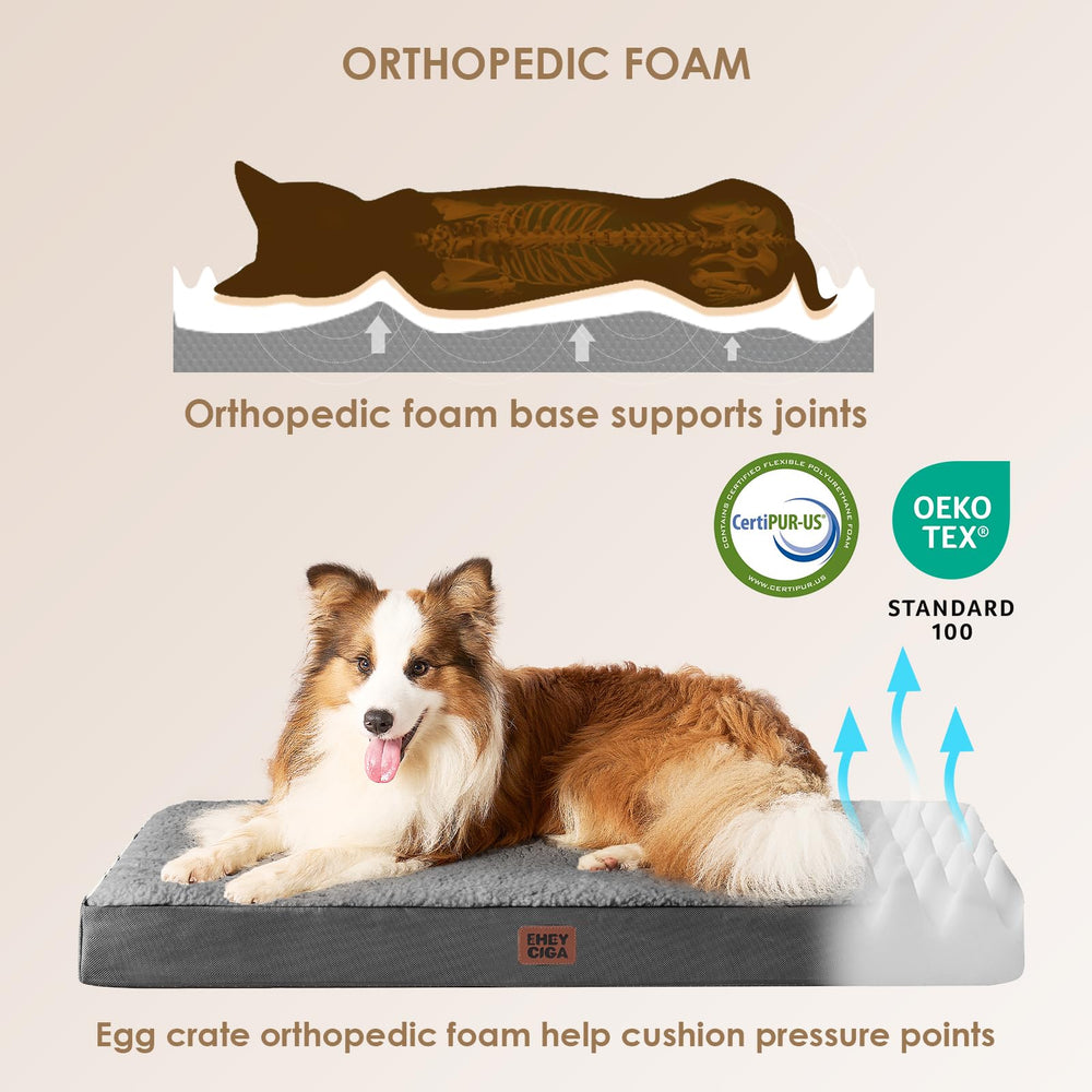 EHEYCIGA orthopedic XXL dog bed grey removable cover for easy cleaning.