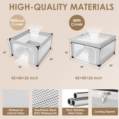 EHEYCIGA puppy playpen door closeup highlighting secure locking zipper.