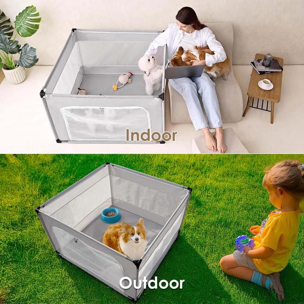EHEYCIGA puppy playpen sturdy SS frame closeup ensuring lasting stability.