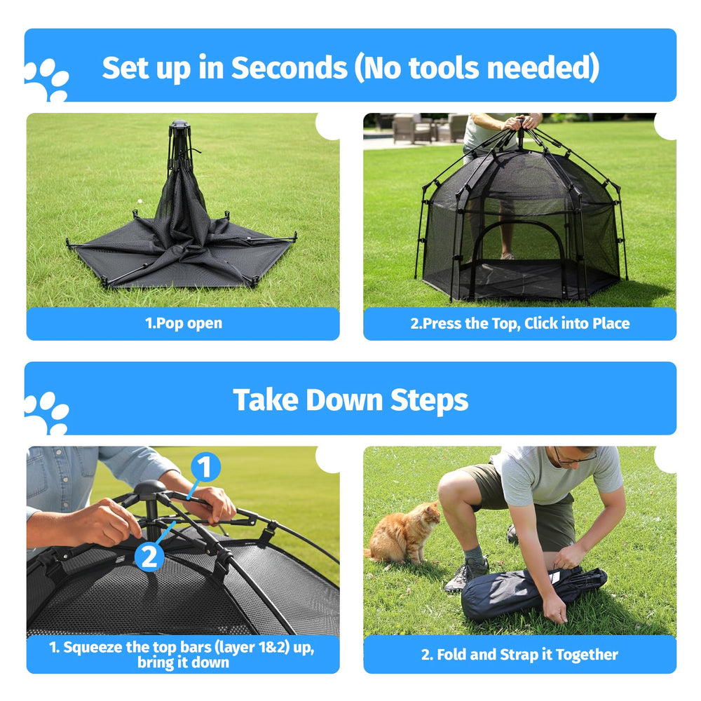 EighteenTek Catio pop-up setup demonstrates tool-free convenience for travel and quick placement.
