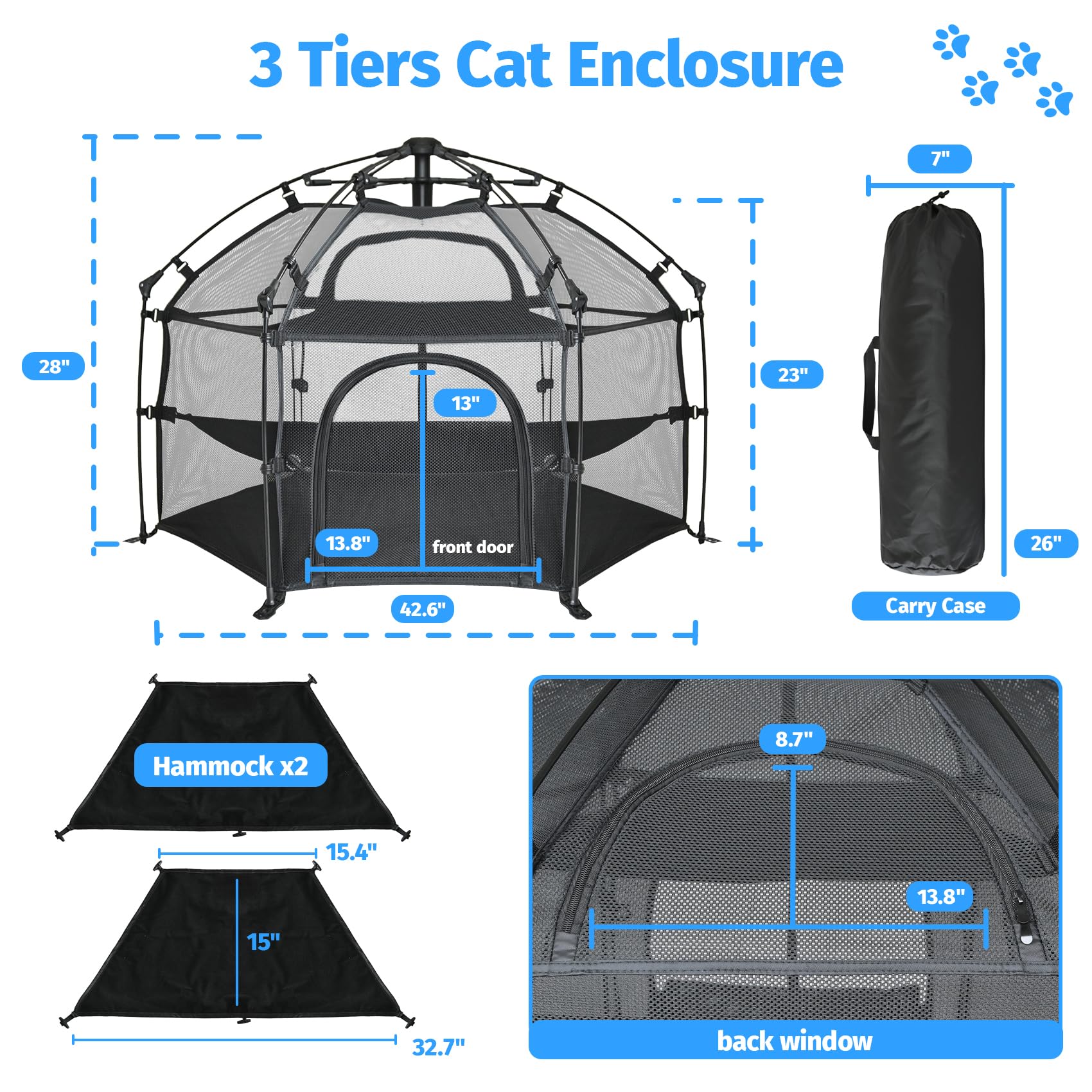 EighteenTek Catio secure zipper closure enhances safety during active play.