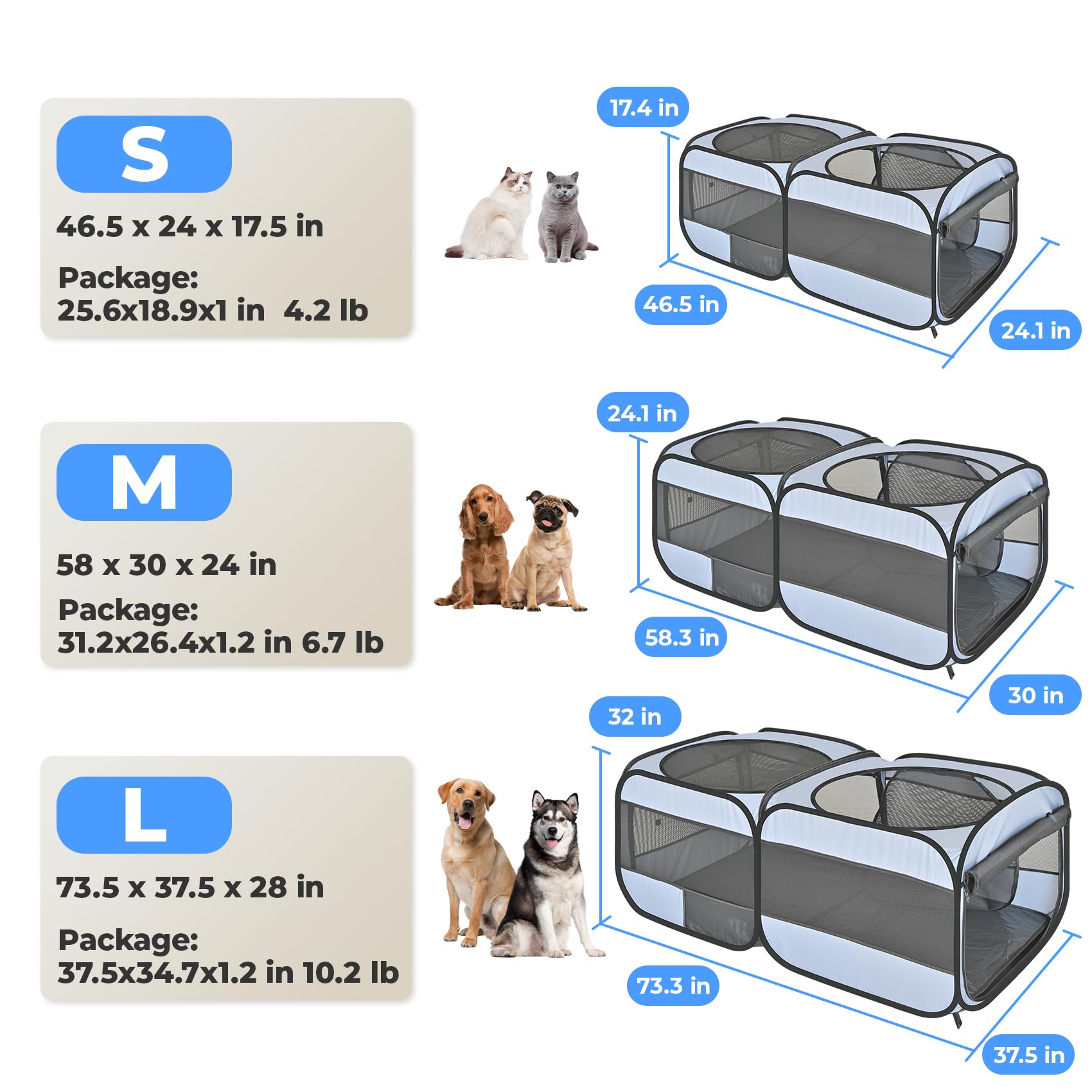 EighteenTek playpen with zipper-top doors for quick pet access.