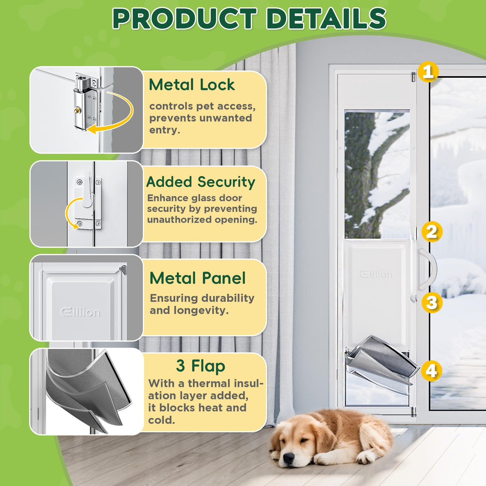Eillion 3-Flap XL dog door height adjustment to fit most sliding doors.