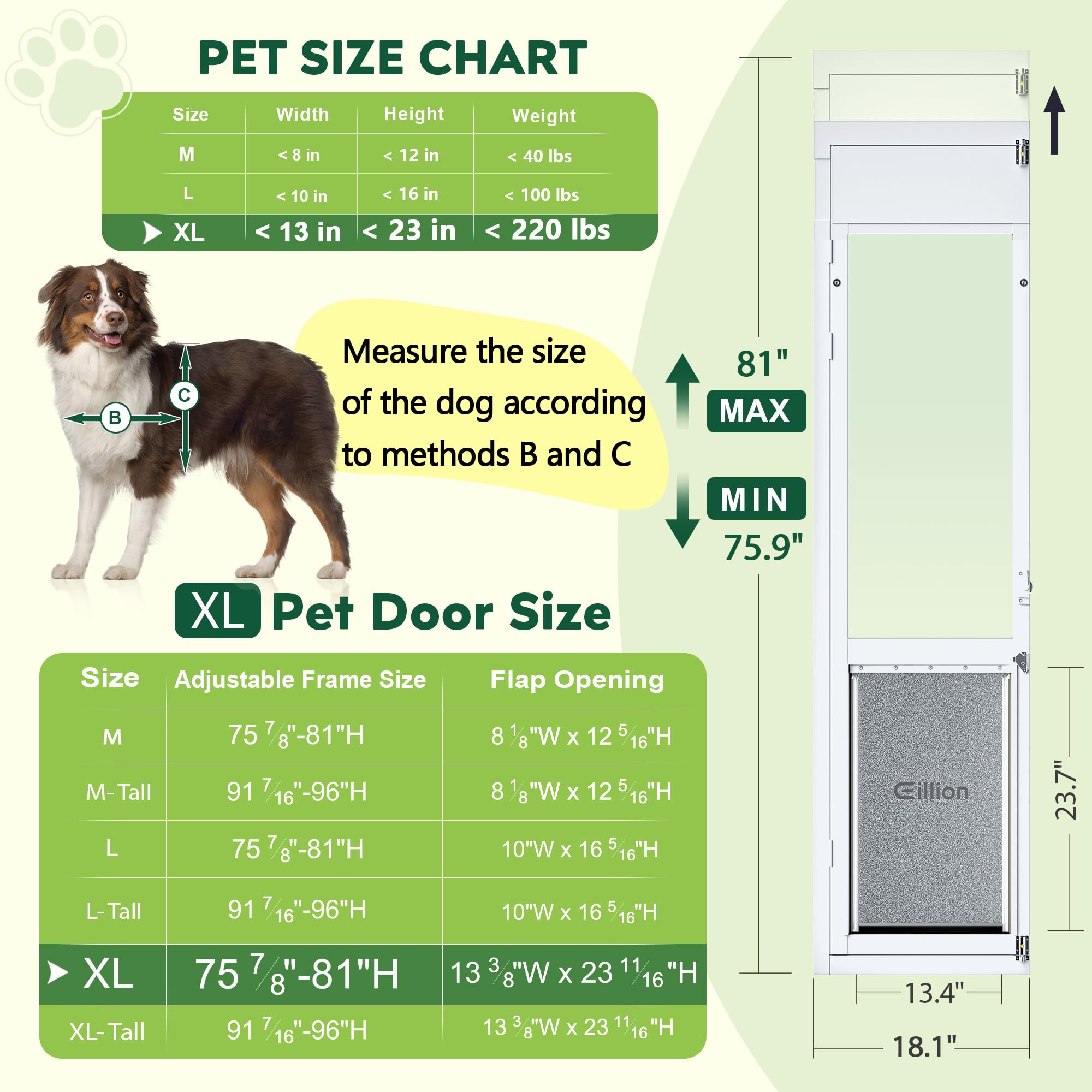 Eillion 3-Flap XL dog door on the right side opens outward for easy backyard access.