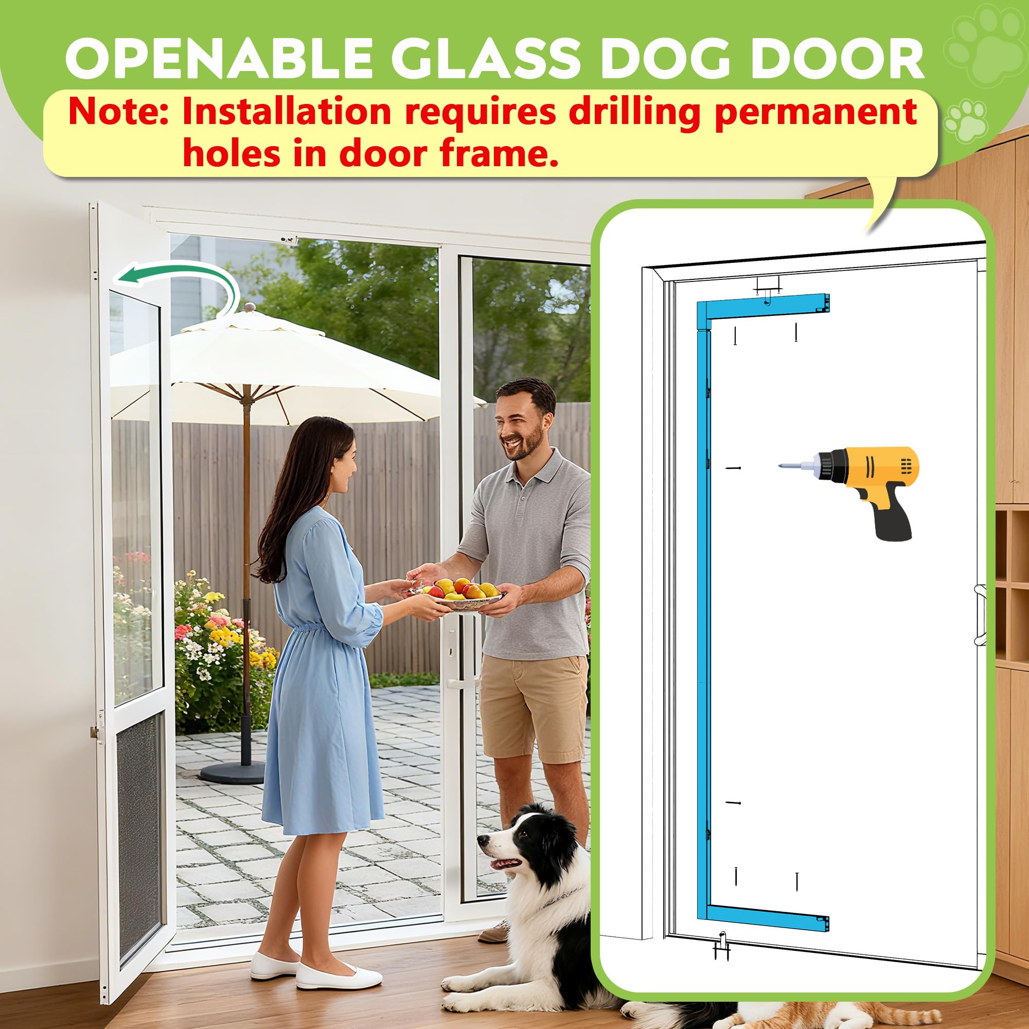 Eillion 3-Flap XL dog door with triple-flap insulation reduces drafts and weather exposure.