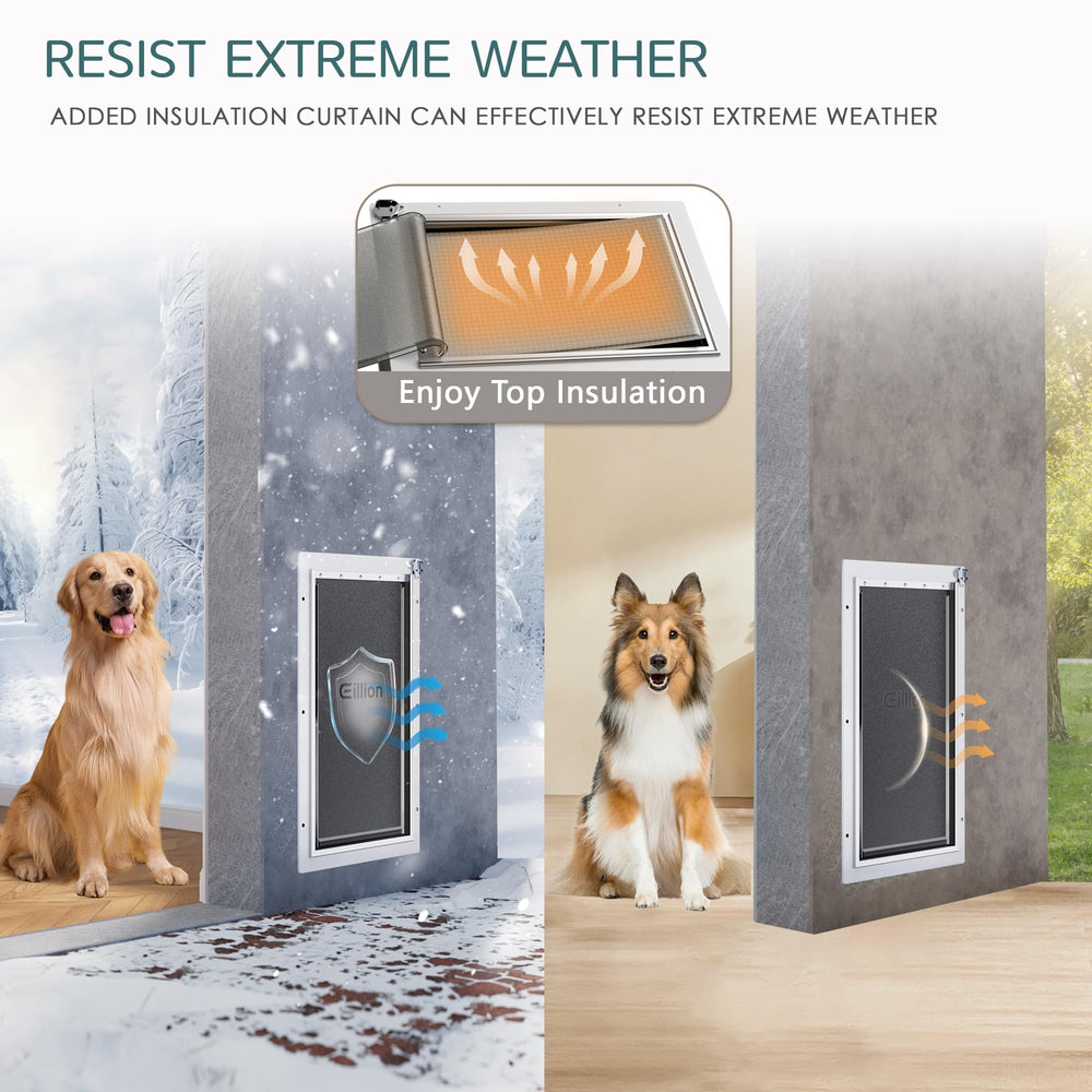 Eillion 3-flap dog door flap close-up with magnetic closure for tighter weather seals.