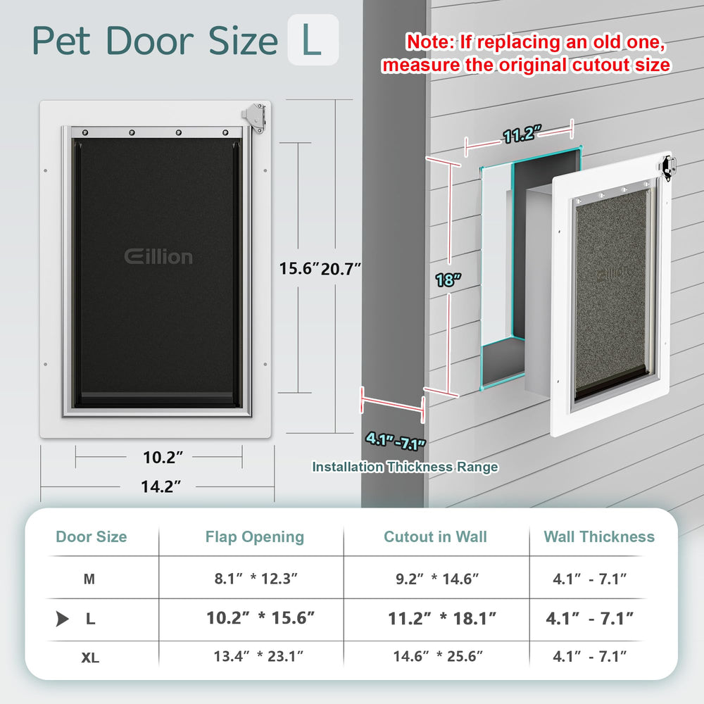 Eillion 3-flap wall dog door metal closing panel adds security and weather protection.