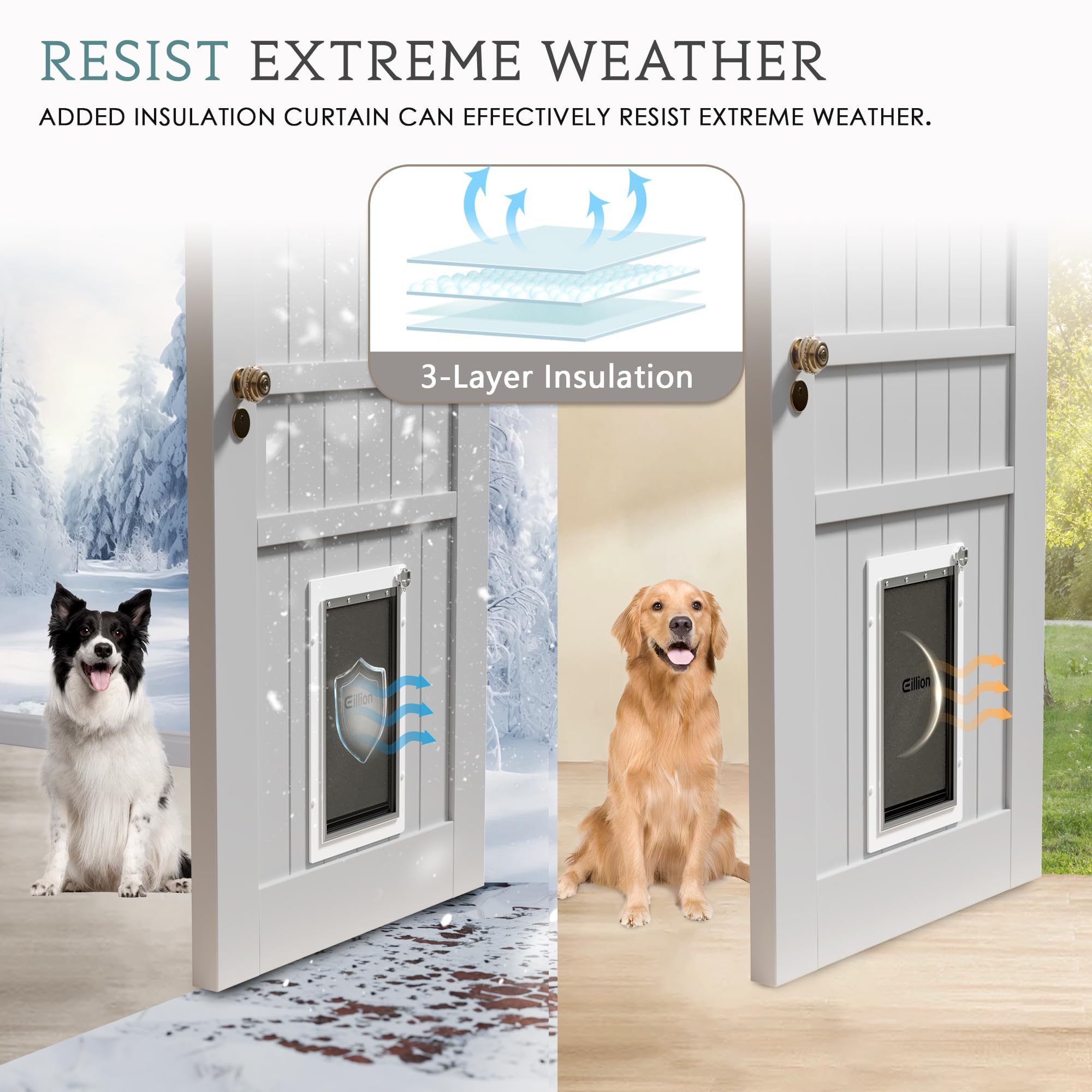 Eillion dog door adjustable tunnel fits 1.2 to 2 inch doors.