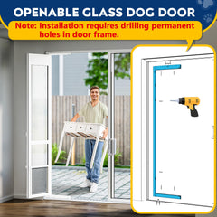 Eillion adjustable-height dog door demonstrates height range from 91-7/16 to 96 inches for a precise fit.